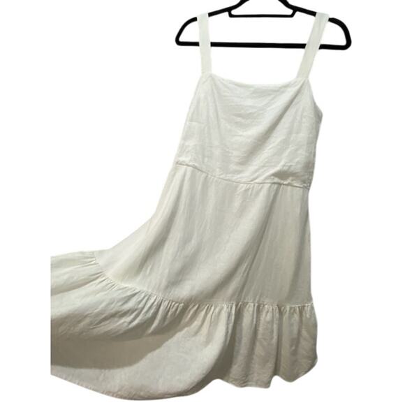 NEW YORK & COMPANY Women's L White Linen Blend Sleeveless Sundress Coastal Beach - Picture 3 of 6